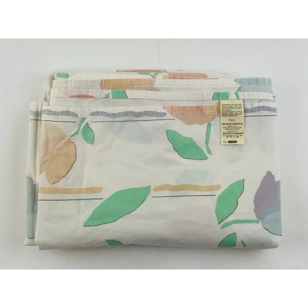 Vintage Stevens Flat Sheet Tulips Watercolor Flower Tastemaker Full Queen Spring